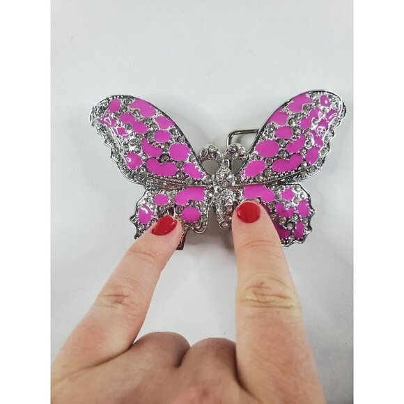 Women's‎ Belt Buckle Butterfly Pewter Pink w/Rhinestones Cowgirl Western READ - Picture 8 of 10